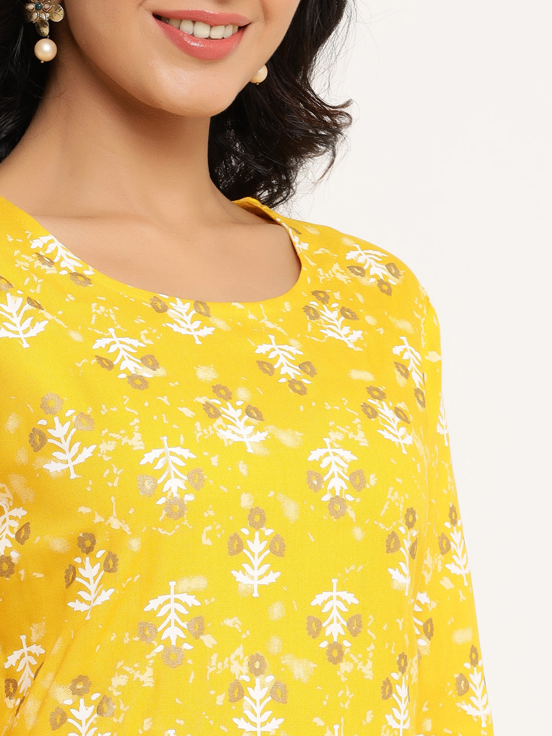 Yellow Rayon Kurta & Skirt Set