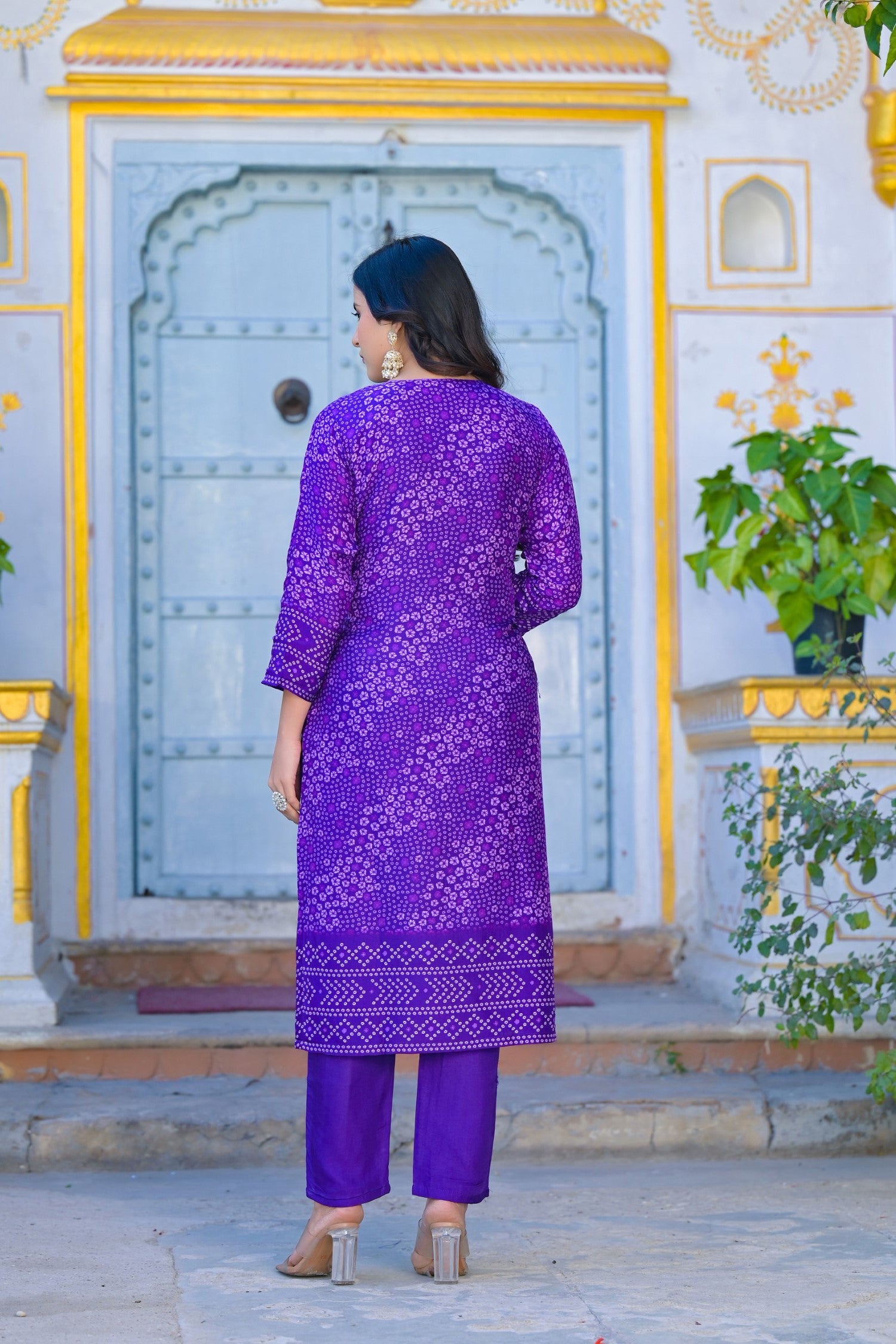 Purple Bandhani Silk Kurta Pant