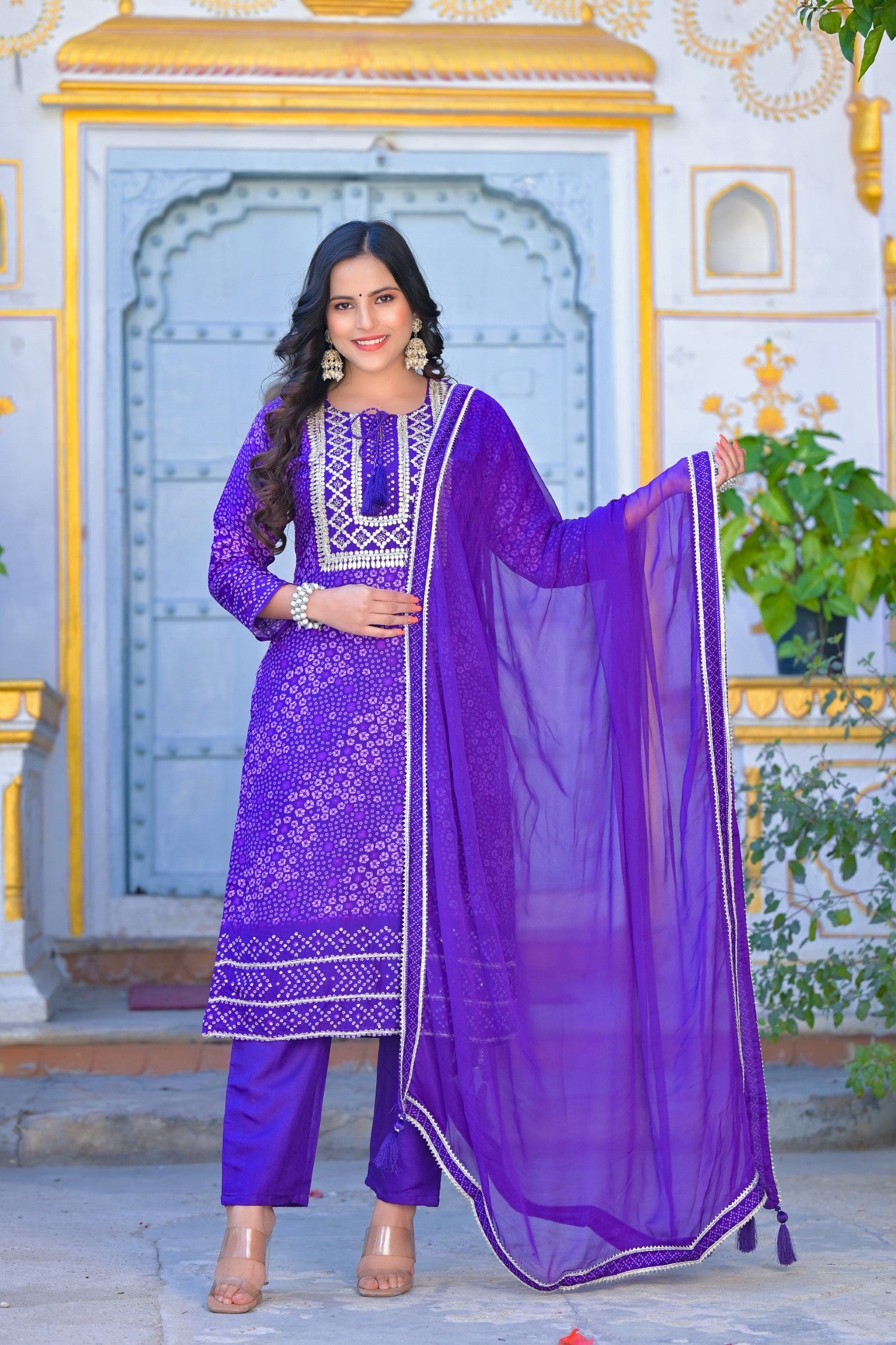 Purple Bandhani Silk Kurta Pant