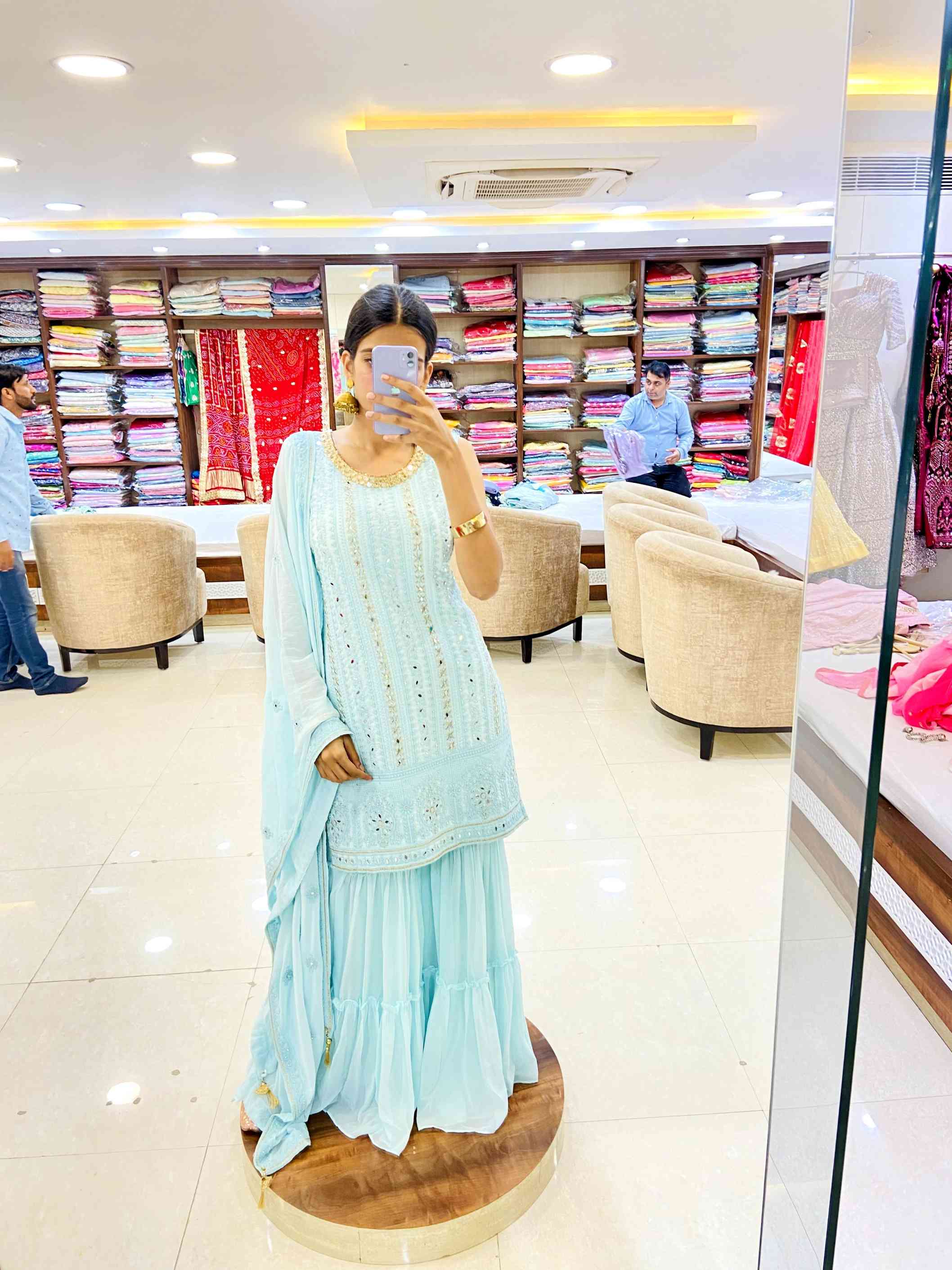 Sky Blue Georgette Sharara Set - Daabu Jaipur