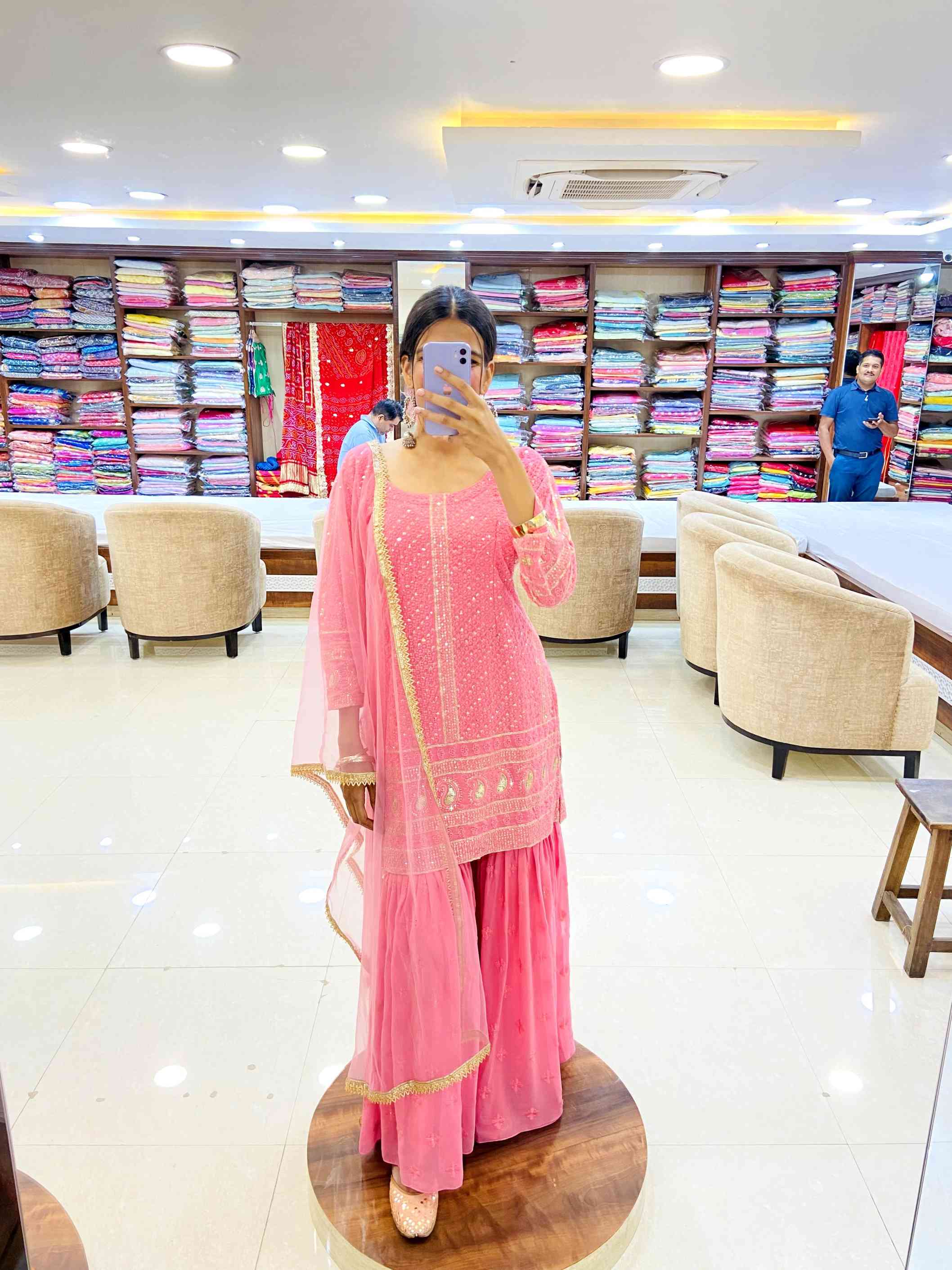 Pink Georgette Sharara Set - Daabu Jaipur