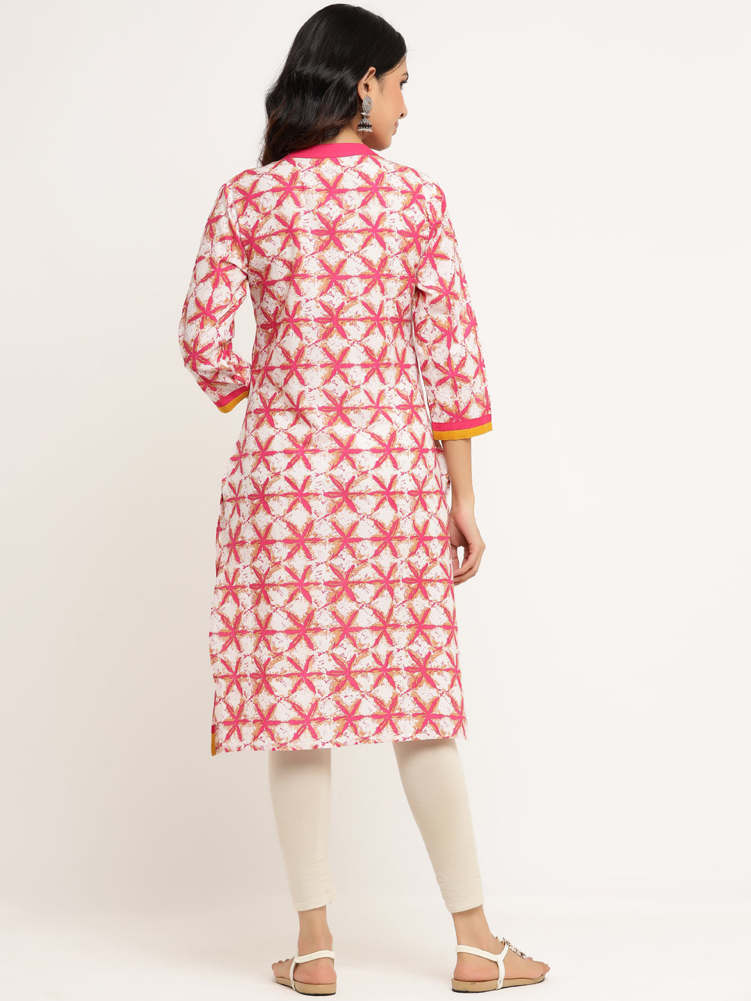 Pink Floral Printed Cotton Kurta