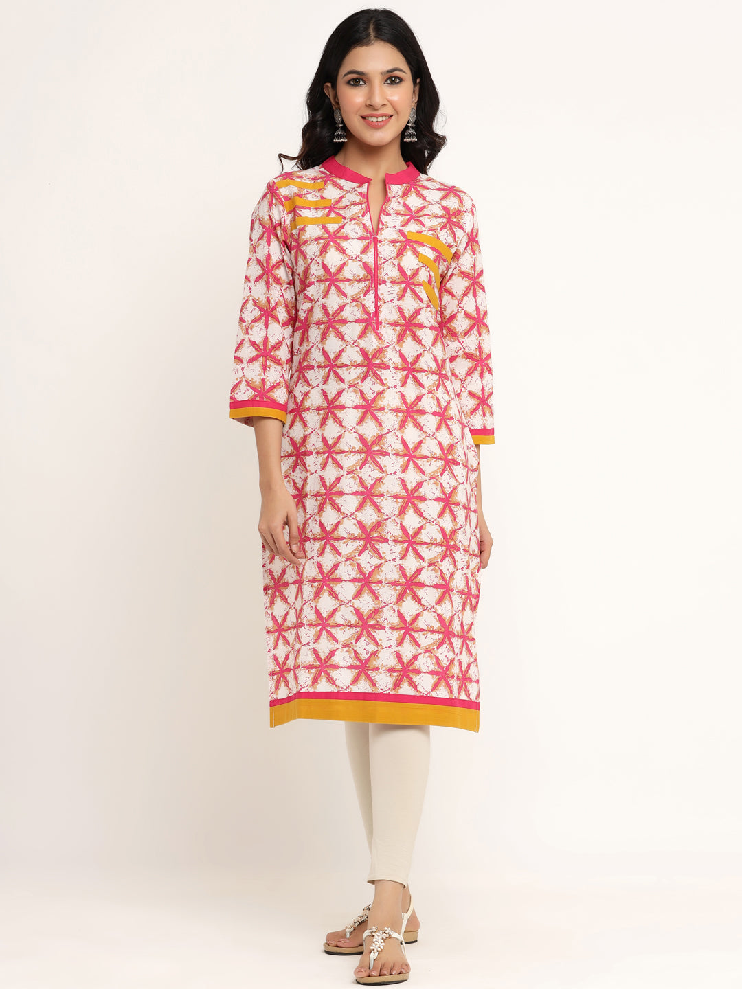Pink Floral Printed Cotton Kurta